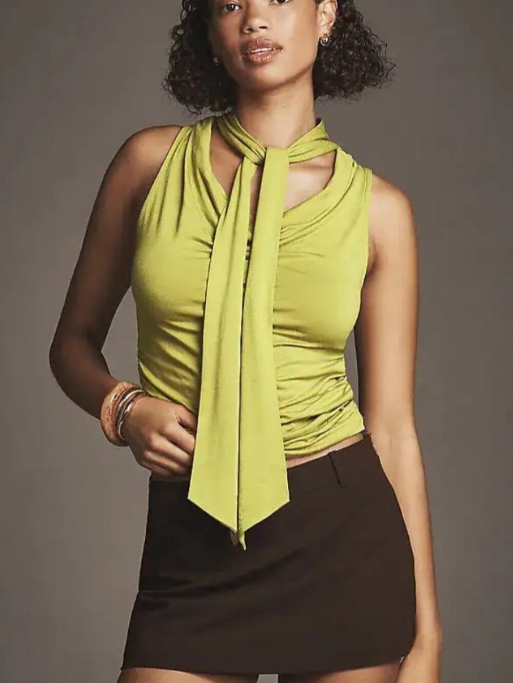 Anthropologie Lime Green Tie-Neck Sleeveless Tank